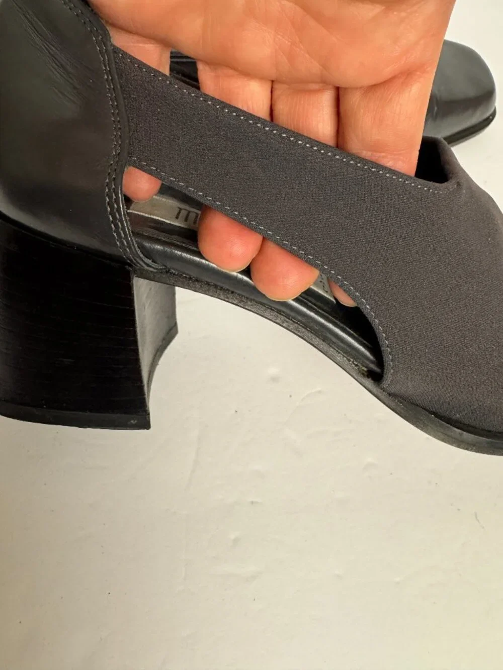 Elegant Vintage 90s Massimo Square Toe Block Heel Cut Leather Stretchy Like NEW
